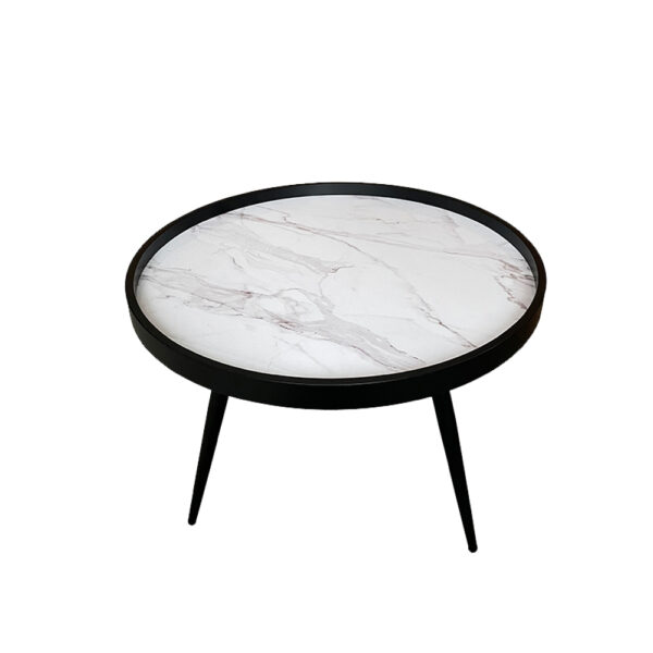 MARM COFFEE TABLE ΛΕΥΚΟ ΜΕ PATTERN ΜΑΥΡΟ 60x60x45 04-0701 - Image 3