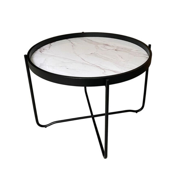 ALABASTER COFFEE TABLE ΛΕΥΚΟ ΜΕ PATTERN ΜΑΥΡΟ 63x63x42cm 04-0797 - Image 2