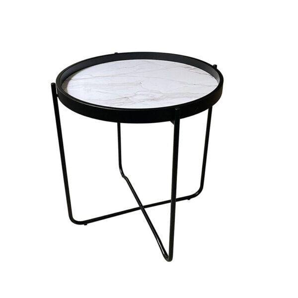 ALABASTER SIDE TABLE ΛΕΥΚΟ ΜΕ PATTERN ΜΑΥΡΟ 53x53x55cm 04-0798 - Image 2