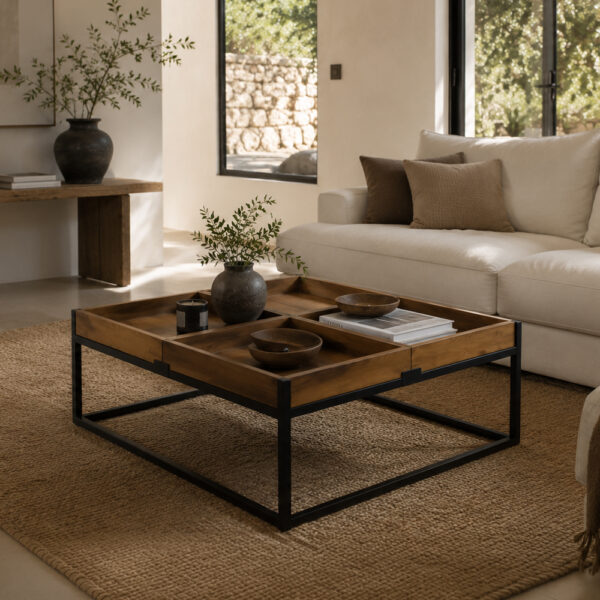 COMBO COFFEE TABLE ΚΑΡΥΔΙ ΜΑΥΡΟ 84x80x42cm 04-1044 - Image 2