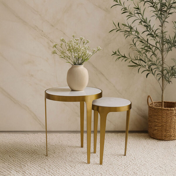STICKS SIDE TABLE SET 2ΤΕΜ ΛΕΥΚΟ ΧΡΥΣΟ 37x37x54.5cm 04-1202 - Image 9