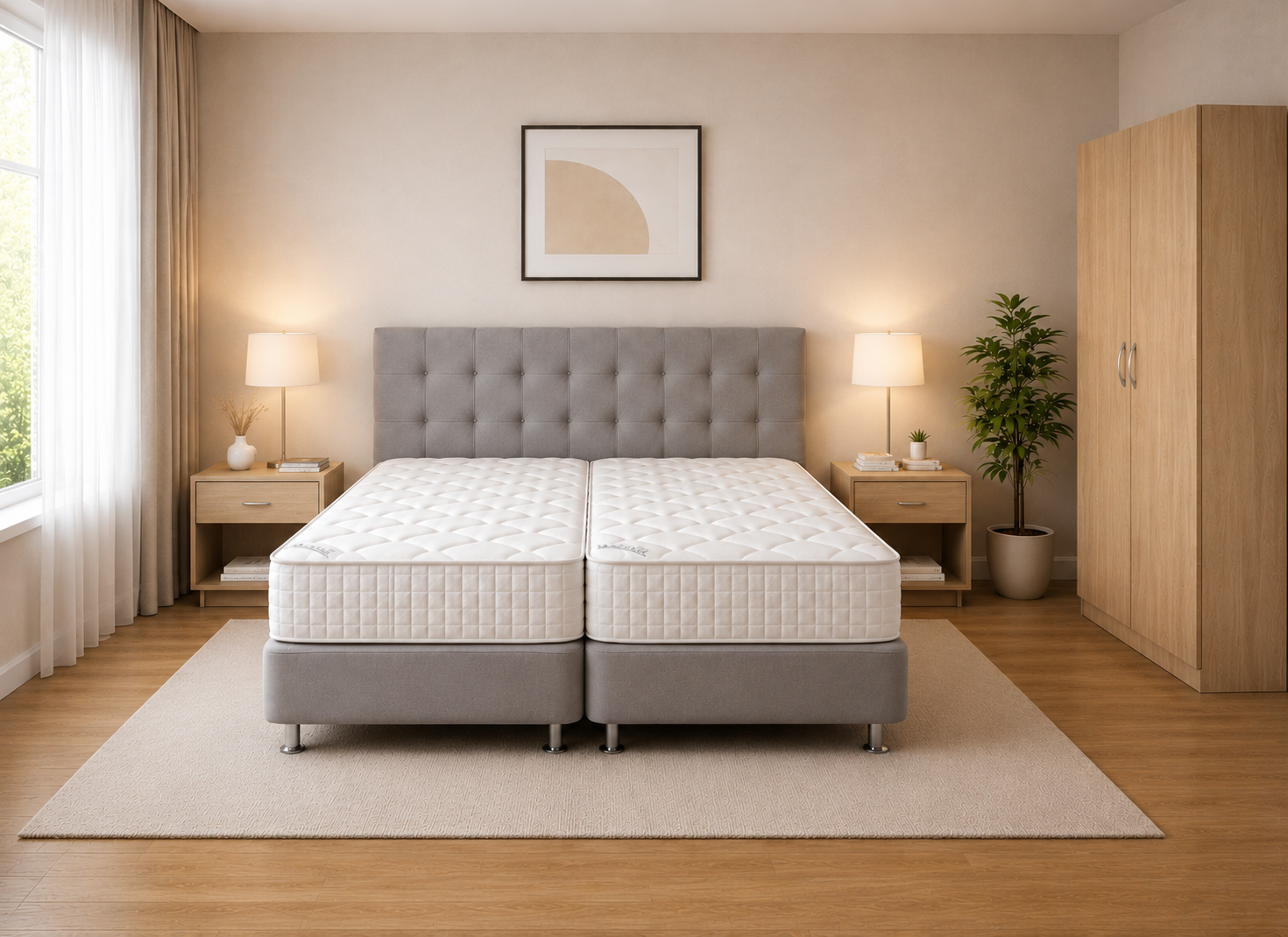 Σετ Κρεβατοκάμαρας Soft Grey Boxspring Σετ Κρεβατοκάμαρας Soft Grey Boxspring, 4 τεμαχίων, 160/200/110 εκ., All4home - Image 1