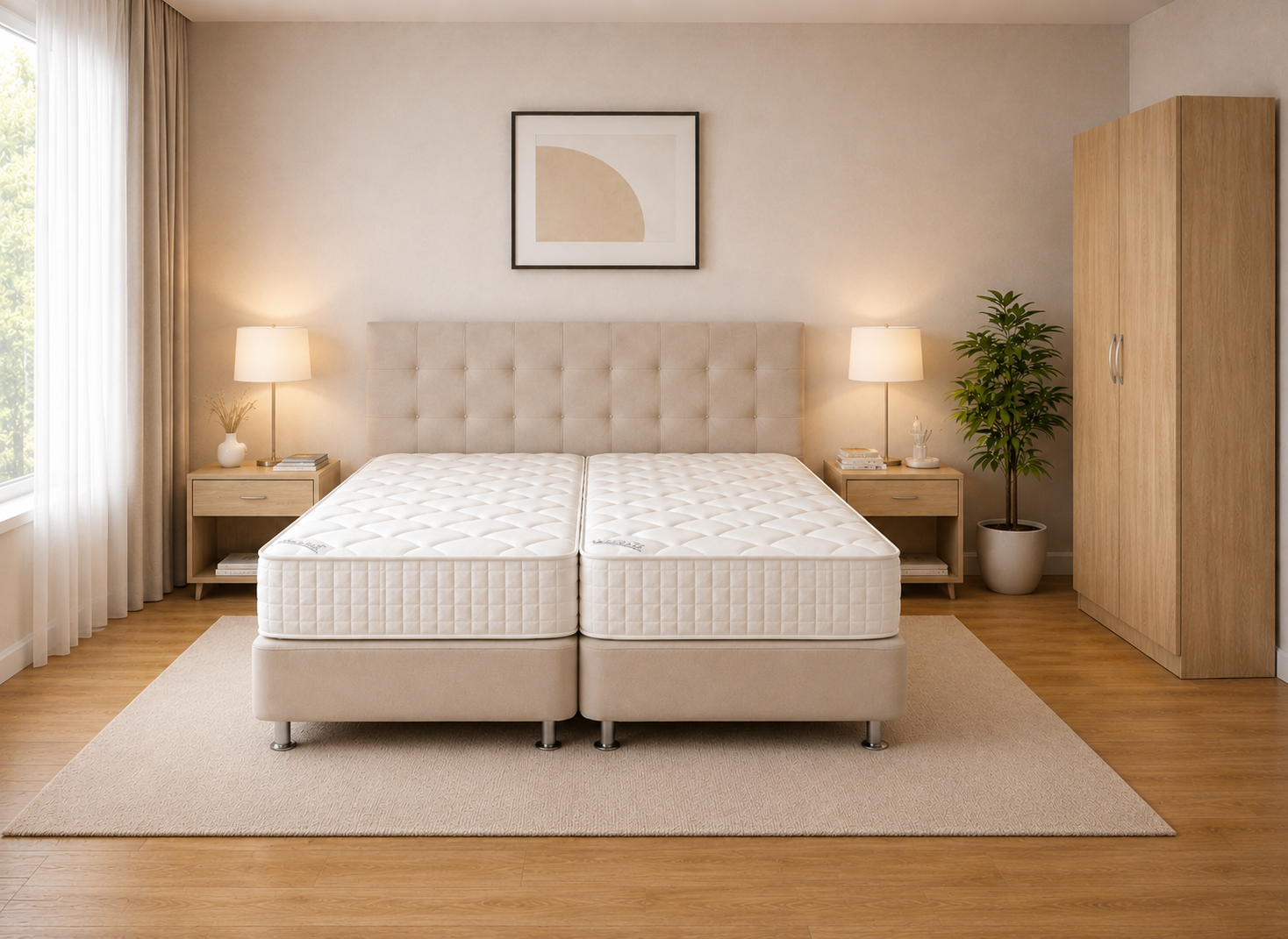 Σετ Κρεβατοκάμαρας Soft Beige Boxspring Σετ Κρεβατοκάμαρας Soft Beige Boxspring, 4 τεμαχίων, 160/200/110 εκ., All4home - Image 1