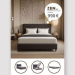 ZEN ΚΡΕΒΑΤΙ ΜΕ ΑΠΟΘΗΚ. ΧΩΡΟ ΚΑΙ ΣΤΡΩΜΑ ΓΚΡΙ ΣΚΟΥΡΟ 212x174x126.5cm 40-0059 - Image 7