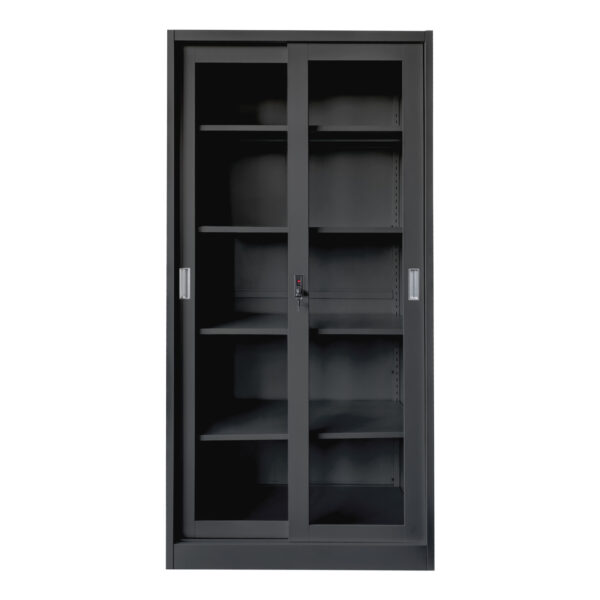 ΒΙΒΛΙΟΘΗΚΗ ΜΕ ΣΥΡΟΜΕΝΕΣ ΠΟΡΤΕΣ SLINGER HM6632.01 ΜΕΤΑΛΛΙΚΗ ΜΑΥΡΗ 90x40x185Υεκ - Image 3
