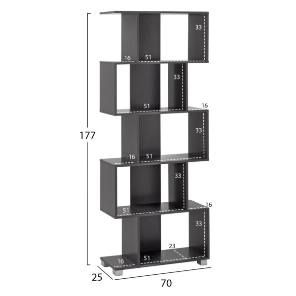 ΒΙΒΛΙΟΘΗΚΗ ΜΕΛΑΜΙΝΗΣ HM2385.10 ΓΚΡΙ 70x25x177Υ εκ. - Image 2