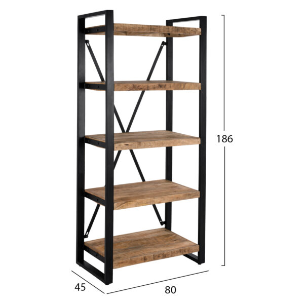 ΒΙΒΛΙΟΘΗΚΗ TURNER ΜΕΤΑΛΛΟ ΚΑΙ ΜΑΣΙΦ ΞΥΛΟ MANGO HM8188.11 80x45x186Υ εκ. - Image 2