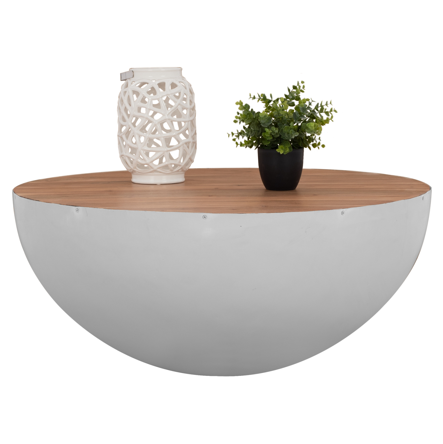 HM8717.03 ΔΙΑΚΟΣΜΗΤΙΚΟ ΤΡΑΠΕΖΙ ΣΑΛΟΝΙΟΥ BOWL Φ90X40Yεκ. ΛΕΥΚΟ ΜΕ ΞΥΛΟ ΑΚΑΚΙΑΣ HM8717.03 - Image 1