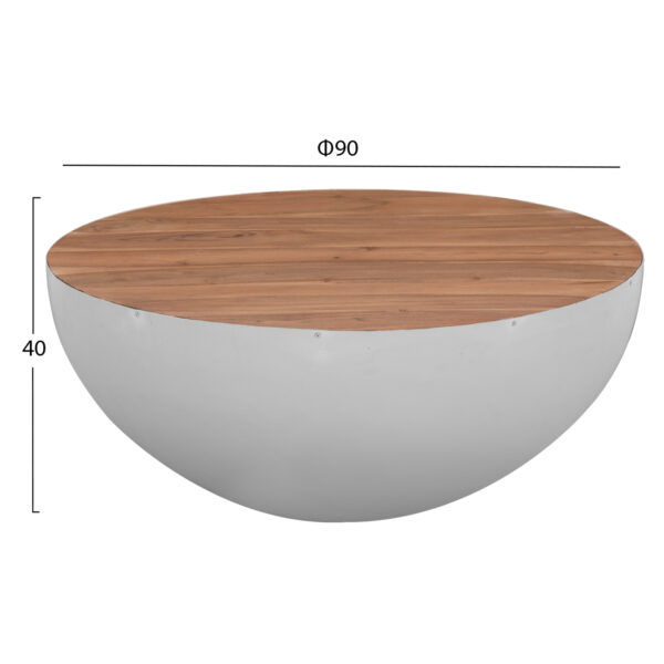 ΔΙΑΚΟΣΜΗΤΙΚΟ ΤΡΑΠΕΖΙ ΣΑΛΟΝΙΟΥ BOWL Φ90X40Yεκ. ΛΕΥΚΟ ΜΕ ΞΥΛΟ ΑΚΑΚΙΑΣ HM8717.03 - Image 2