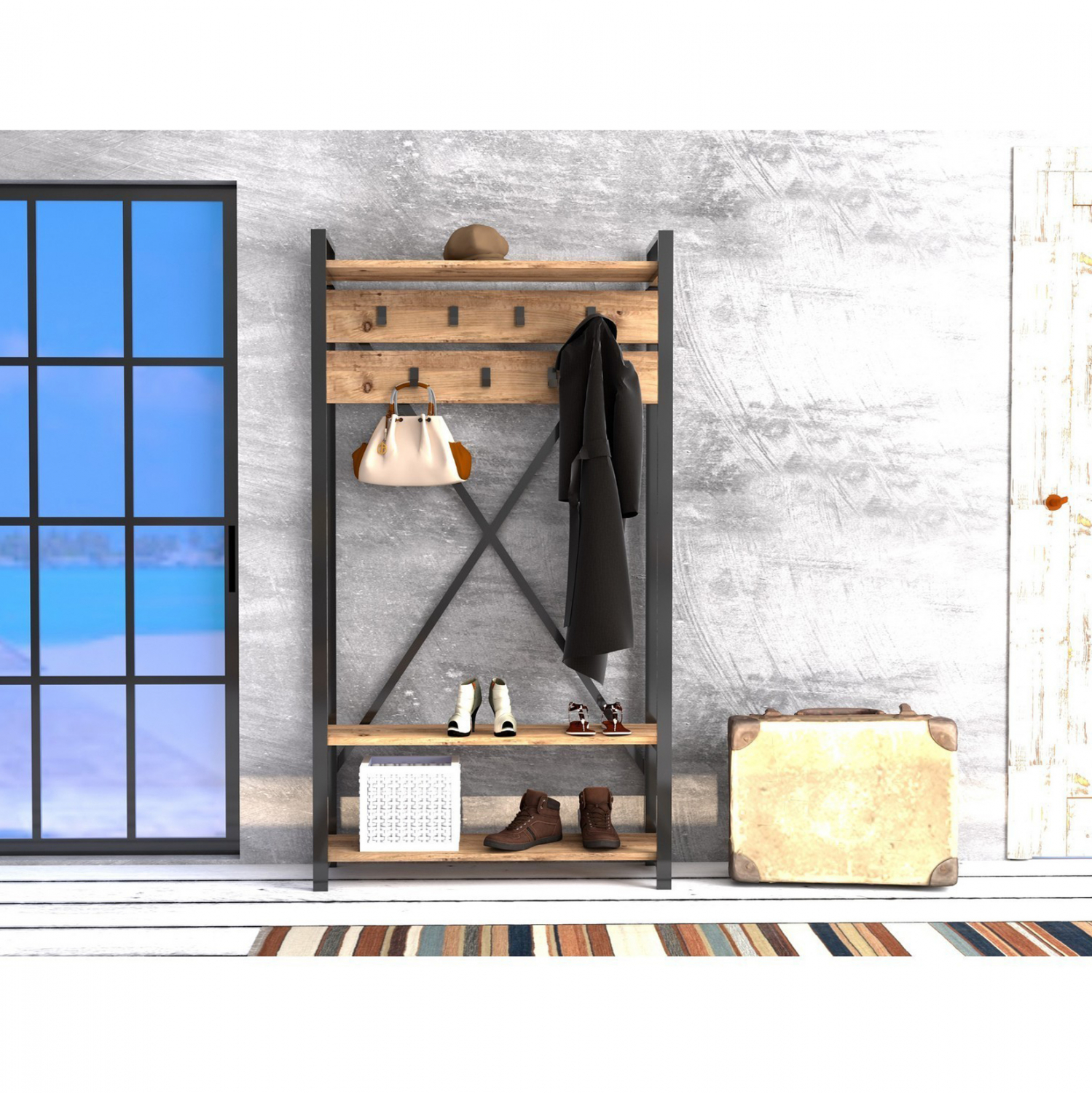 HM8943.01 ΕΠΙΠΛΟ ΕΙΣΟΔΟΥ HM8943.01 NATURAL WOOD & ΜΑΥΡΟ 90x34x180 εκ. - Image 1