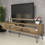 ΕΠΙΠΛΟ ΤΗΛΕΟΡΑΣΗΣ HM9511.02 ΜΕΛΑΜΙΝΗΣ ΦΥΣΙΚΟ OAK ΧΡΩΜΑ ΜΕΤΑΛΛΙΚΑ ΠΟΔΙΑ 145x40x45Yεκ. - Image 4
