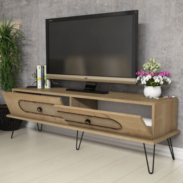 ΕΠΙΠΛΟ ΤΗΛΕΟΡΑΣΗΣ HM9511.02 ΜΕΛΑΜΙΝΗΣ ΦΥΣΙΚΟ OAK ΧΡΩΜΑ ΜΕΤΑΛΛΙΚΑ ΠΟΔΙΑ 145x40x45Yεκ. - Image 4