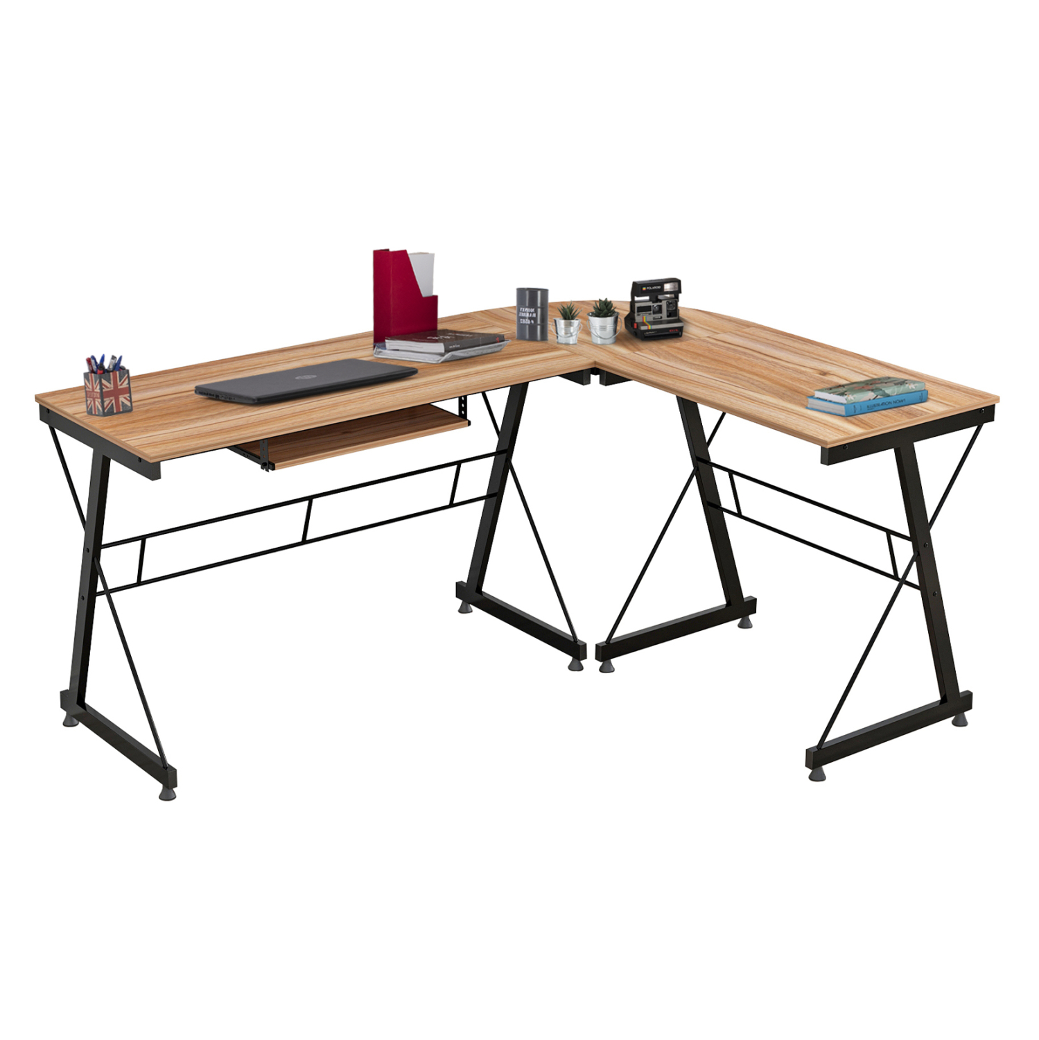 HM2127.02 ΓΩΝΙΑΚΟ ΓΡΑΦΕΙΟ WALNUT ΕΠΙΦΑΝΕΙΑ ΜΕ ΜΕΤΑΛΛΙΚΟ ΣΚΕΛΕΤΟ HM2127.02 158Χ120Χ74εκ. - Image 1