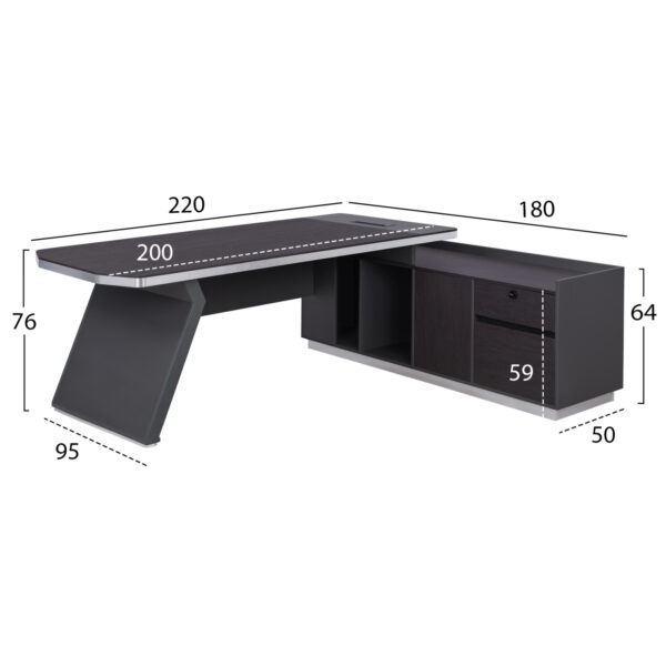 ΓΡΑΦΕΙΟ ΕΠΑΓΓΕΛΜΑΤΙΚΟ ΔΕΞΙΑ ΓΩΝΙΑ ROSEWOOD HM2084R 220X180X76Υ εκ. - Image 2