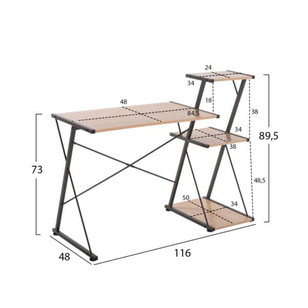 ΓΡΑΦΕΙΟ NOREX HM9317 ΜΕΤΑΛΛΙΚΟ ΜΑΥΡΟ ΜΕ MDF ΕΠΙΦΑΝΕΙΑ ΣΕ ΟΑΚ 116X48X89,5Υεκ. - Image 2