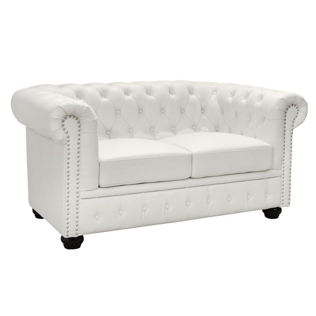 HM3010.02 ΚΑΝΑΠΕΣ 2ΘΕΣΙΟΣ T.CHESTERFIELD HM3010.02 ΤΕΧΝΟΔΕΡΜΑ ΛΕΥΚΟ ΜΑΤ 155x90x73 εκ. - Image 1