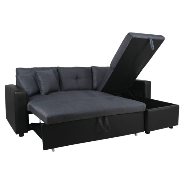 ΚΑΝΑΠΕΣ ΓΩΝΙΑ ΚΡΕΒΑΤΙ WAYNE 220x146x86Υεκ.HM3028.01 ΓΚΡΙ ΜΕ ΜΑΥΡΟ PU - Image 2