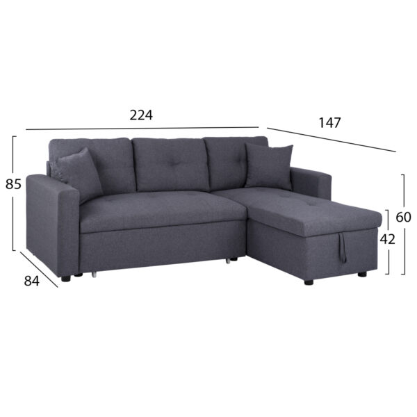 ΚΑΝΑΠΕΣ ΓΩΝΙΑ ΚΡΕΒΑΤΙ WAYNE 224x147x85Υεκ. HM3028.11 ΓΚΡΙ ΥΦΑΣΜΑ - Image 2