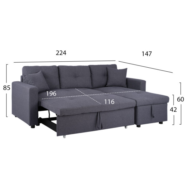 ΚΑΝΑΠΕΣ ΓΩΝΙΑ ΚΡΕΒΑΤΙ WAYNE 224x147x85Υεκ. HM3028.11 ΓΚΡΙ ΥΦΑΣΜΑ - Image 3
