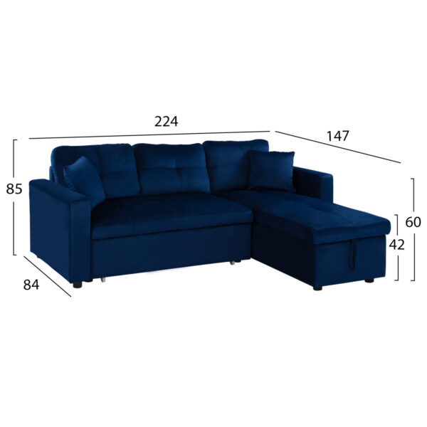 ΚΑΝΑΠΕΣ ΓΩΝΙΑ ΚΡΕΒΑΤΙ WAYNE 224x147x85Υεκ. HM3028.18 ΒΕΛΟΥΔΟ ΜΠΛΕ - Image 2