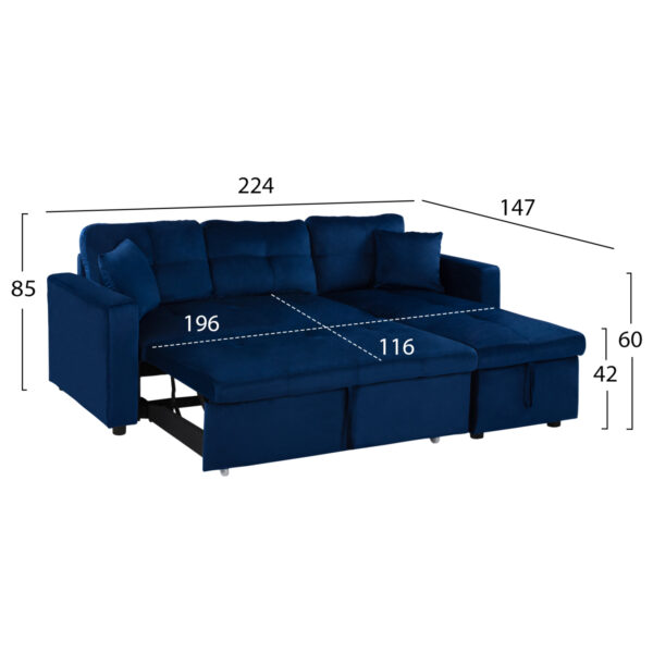 ΚΑΝΑΠΕΣ ΓΩΝΙΑ ΚΡΕΒΑΤΙ WAYNE 224x147x85Υεκ. HM3028.18 ΒΕΛΟΥΔΟ ΜΠΛΕ - Image 3