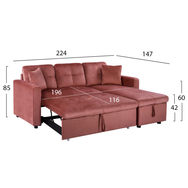 ΚΑΝΑΠΕΣ ΓΩΝΙΑ ΚΡΕΒΑΤΙ WAYNE 224x147x85Υεκ. HM3028.12 ΒΕΛΟΥΔΟ ΣΑΠΙΟ ΜΗΛΟ - Image 3