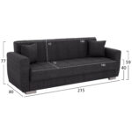 ΚΑΝΑΠΕΣ ΚΡΕΒΑΤΙ POLYA ΤΡΙΘΕΣΙΟΣ HM3240.03 ΓΚΡΙ 215x85x76Υ εκ. - Image 2