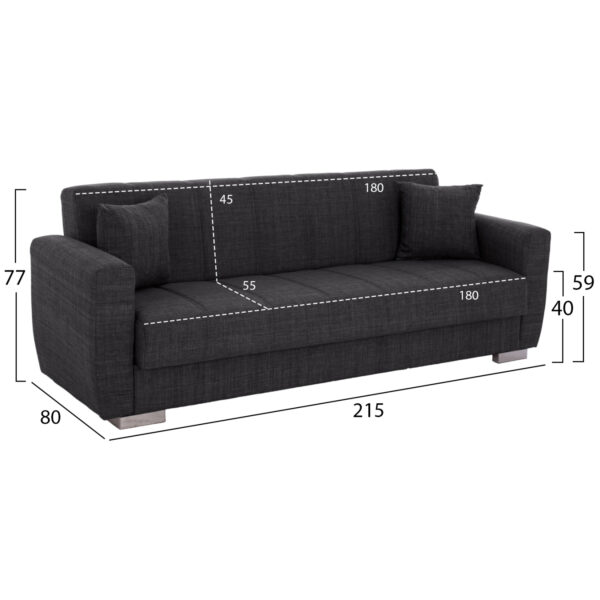 ΚΑΝΑΠΕΣ ΚΡΕΒΑΤΙ POLYA ΤΡΙΘΕΣΙΟΣ HM3240.03 ΓΚΡΙ 215x85x76Υ εκ. - Image 2