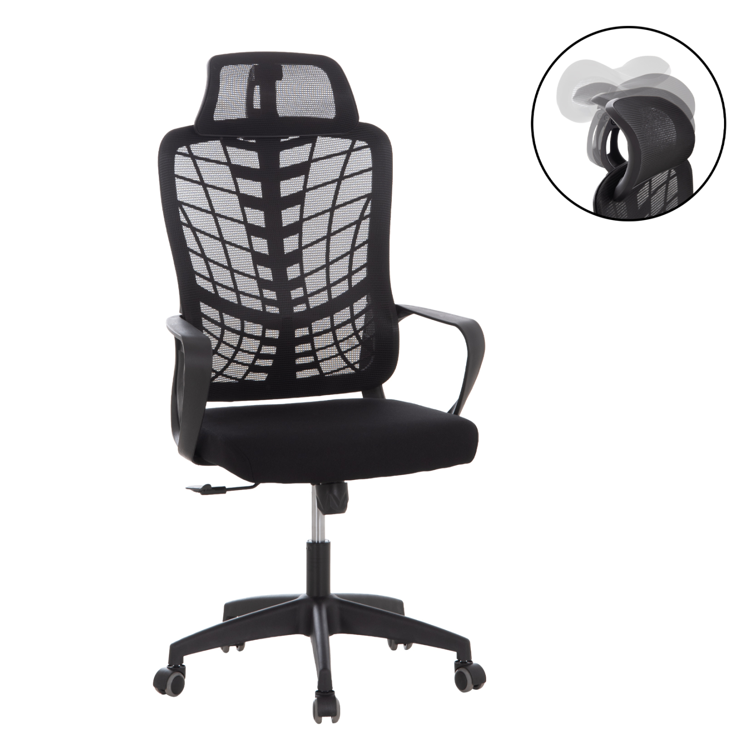 HM1219.01 ΚΑΡΕΚΛΑ ΓΡΑΦΕΙΟΥ ELVAR HM1219.01 ΜΑΥΡO MESH--ΒΑΣΗ ΠΟΛΥΠΡΟΠΥΛΕΝΙΟΥ 63x56x125Υεκ - Image 1