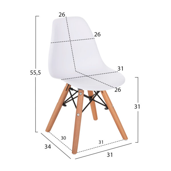 ΚΑΡΕΚΛΑ TWIST KID HM8453.01 ΞΥΛΙΝΑ ΠΟΔΙΑ Κ ΚΑΘΙΣΜΑ PP ΛΕΥΚΟ 31x34x55.5Υεκ - Image 2