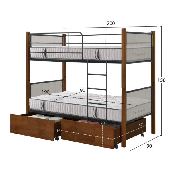 ΚΟΥΚΕΤΑ ΜΕ 2 ΣΥΡΤΑΡΙΑ & 2 ΣΤΡΩΜΑΤΑ 90X190εκ RAYVEN HM10749.05 ΞΥΛΟ ΚΑΡΥΔΙ ΚΑΙ ΜΕΤΑΛΛΟ - Image 3