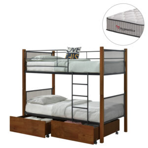 ΚΟΥΚΕΤΑ ΜΕ 2 ΣΥΡΤΑΡΙΑ & 2 ΣΤΡΩΜΑΤΑ 90X190εκ RAYVEN HM10749.05 ΞΥΛΟ ΚΑΡΥΔΙ ΚΑΙ ΜΕΤΑΛΛΟ