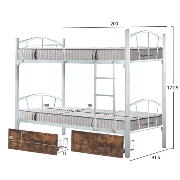ΚΟΥΚΕΤΑ ΜΕ 2 ΣΥΡΤΑΡΙΑ ΚΑΦΕ & ΣΤΡΩΜΑΤΑ 90X190εκ FLOOR HM10749.01 ΜΕΤΑΛΛΟ ΛΕΥΚΟ - Image 2