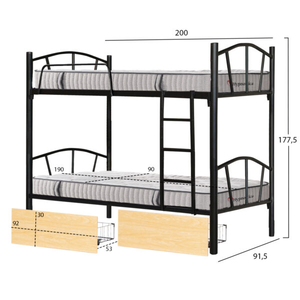 ΚΟΥΚΕΤΑ ΜΕ 2 ΣΥΡΤΑΡΙΑ SONAMA & ΣΤΡΩΜΑΤΑ 90X190εκ FLOOR HM10749.04 ΜΕΤΑΛΛΟ ΜΑΥΡΟ - Image 2