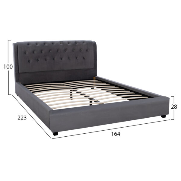 ΚΡΕΒΑΤΙ ODALYS 150X200 ΒΕΛΟΥΔΟ ΥΦΑΣΜΑ ΓΚΡΙ HM549.11 164x223x100 εκ. - Image 3