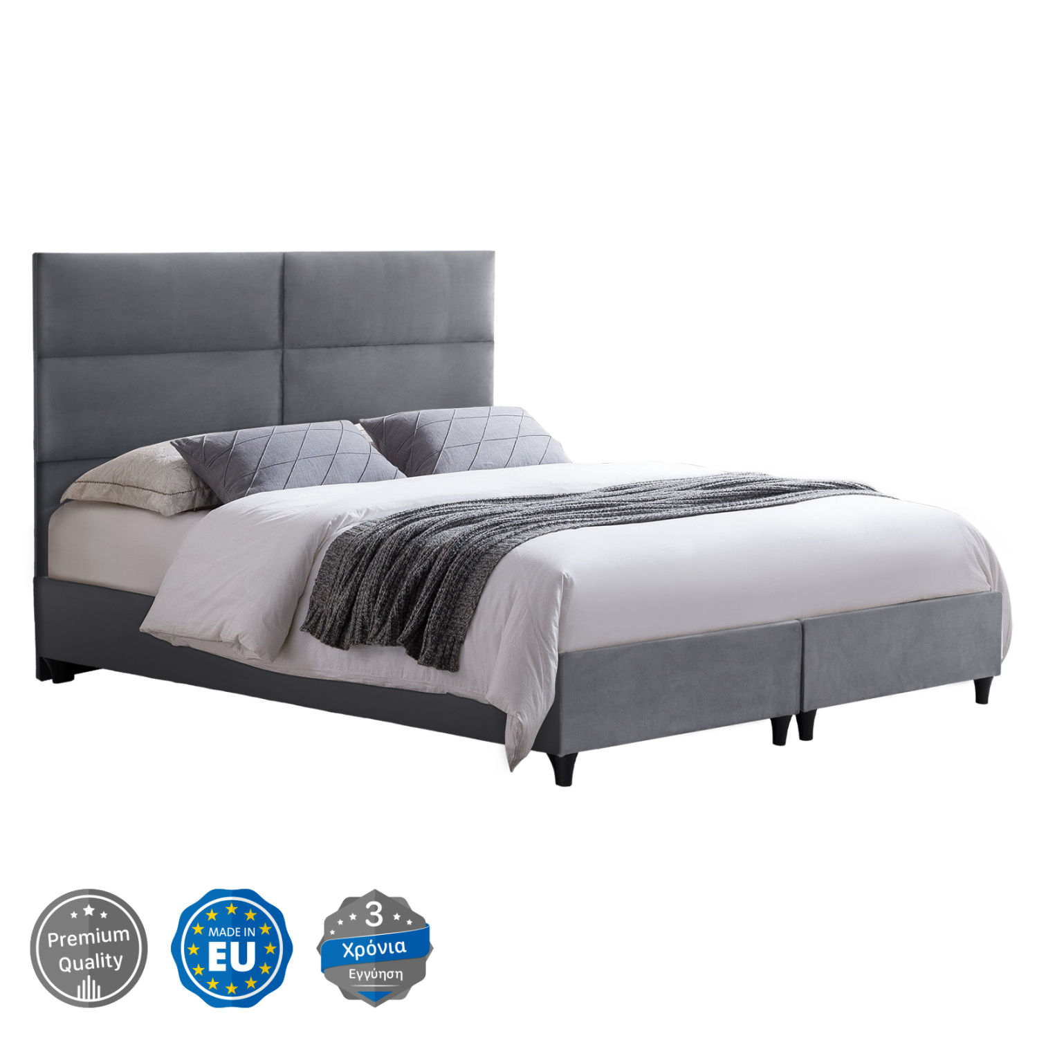 HM616.10 ΚΡΕΒΑΤΙ MILO ΑΠΟ ΓΚΡΙ ΒΕΛΟΥΔΟ HM616.10 ΓΙΑ ΣΤΡΩΜΑ 160x200 EK. - Image 1