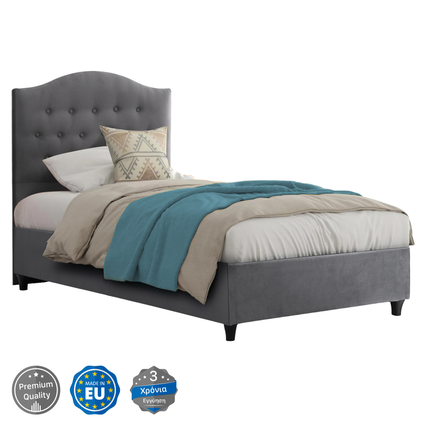 HM651.10 ΚΡΕΒΑΤΙ MALENA ΑΠΟ ΓΚΡΙ ΒΕΛΟΥΔΟ HM651.10 ΓΙΑ ΣΤΡΩΜΑ 90x200 εκ. - Image 1