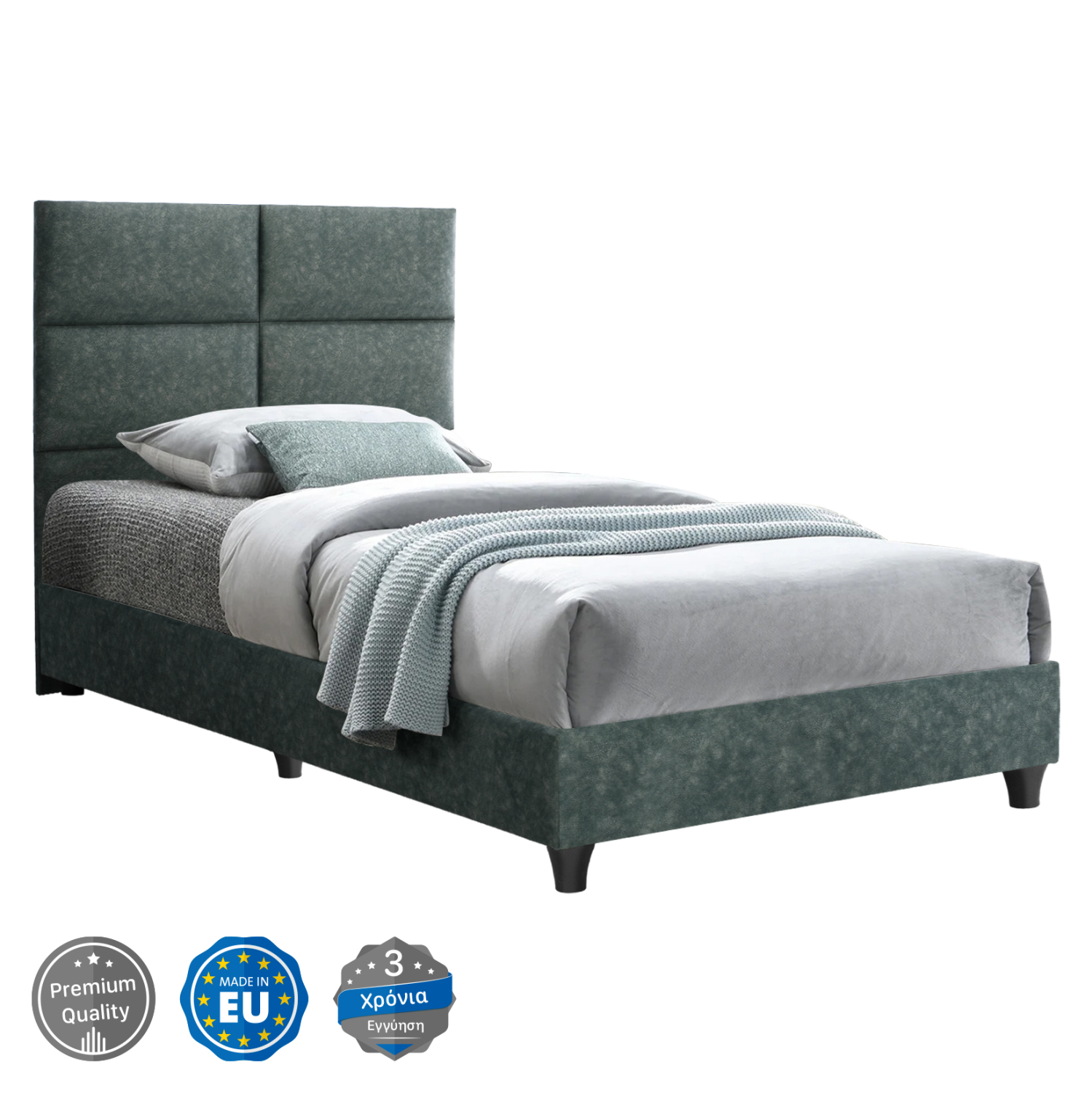 HM652.27 ΚΡΕΒΑΤΙ MILO ΑΠΟ ΠΡΑΣΙΝΟ ΥΦΑΣΜΑ τύπου NUBUCK HM652.27 ΓΙΑ ΣΤΡΩΜΑ 90x200 εκ. - Image 1
