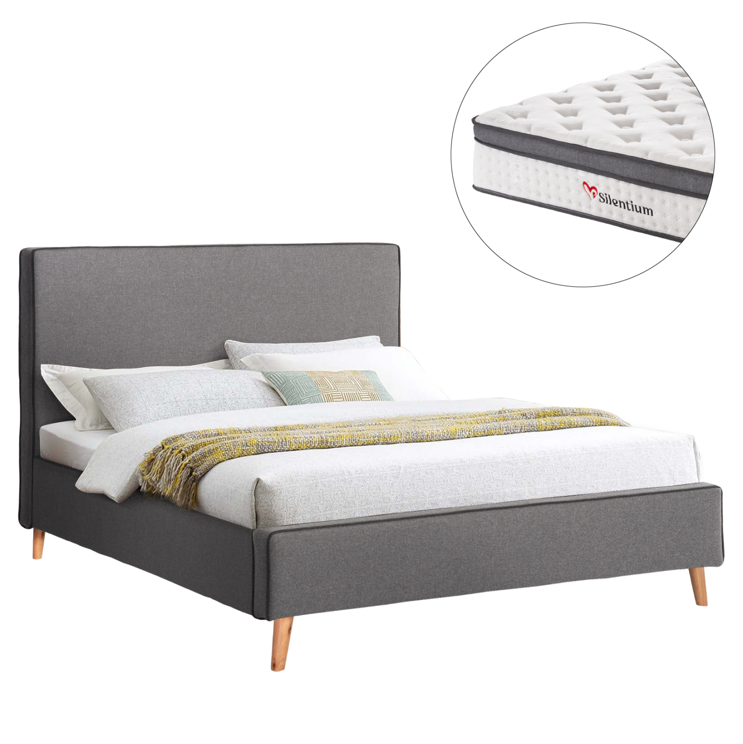 HM10810.01 ΚΡΕΒΑΤΙ ΔΙΠΛΟ ΜΕ ΣΤΡΩΜΑ INDRA HM10810.01 ΓΚΡΙ ΥΦΑΣΜΑ--ΓΙΑ ΣΤΡΩΜΑ 160x200εκ - Image 1