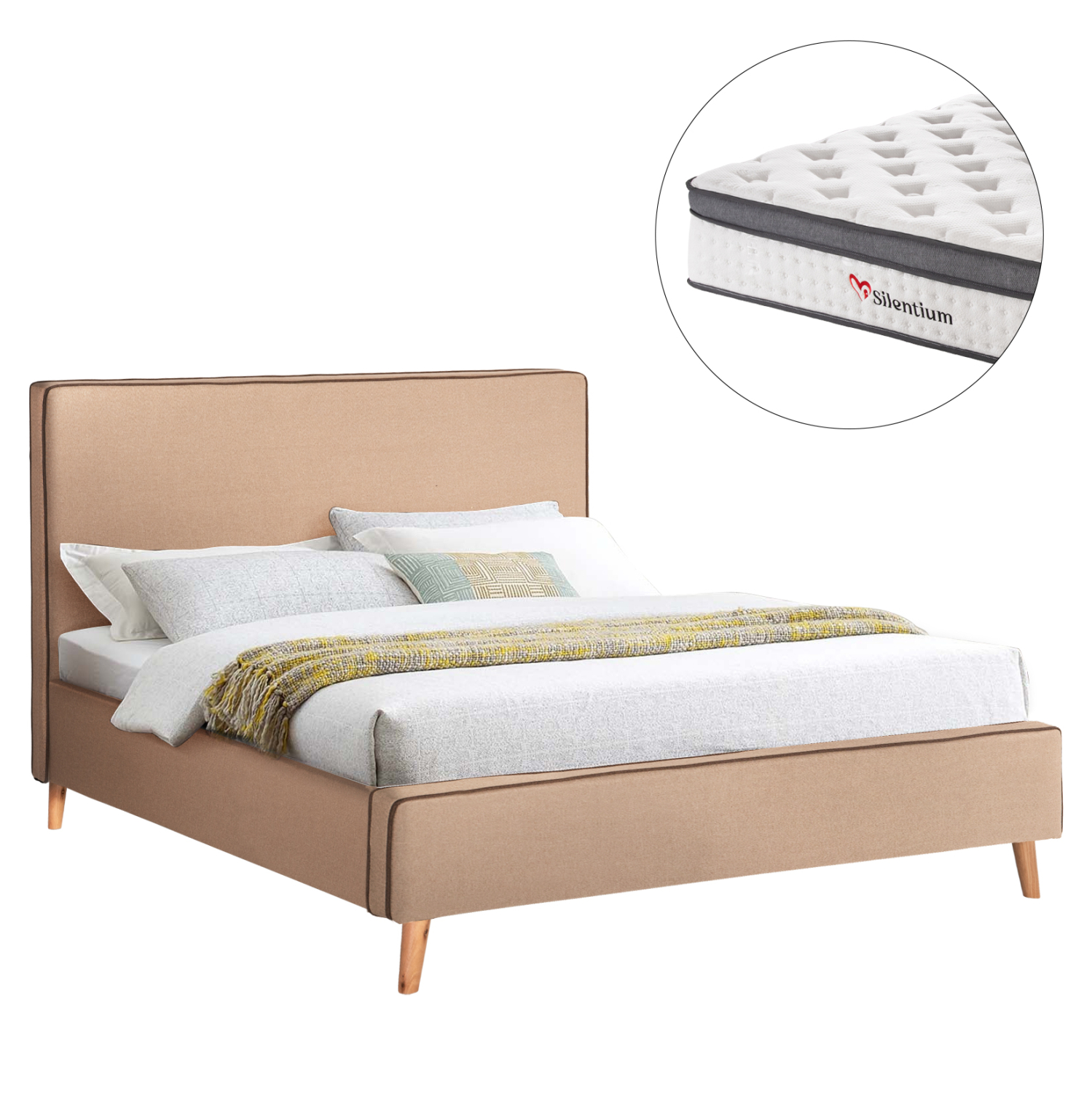 HM10810.02 ΚΡΕΒΑΤΙ ΔΙΠΛΟ ΜΕ ΣΤΡΩΜΑ INDRA HM10810.02 ΜΠΕΖ ΥΦΑΣΜΑ--ΓΙΑ ΣΤΡΩΜΑ 160x200εκ - Image 1