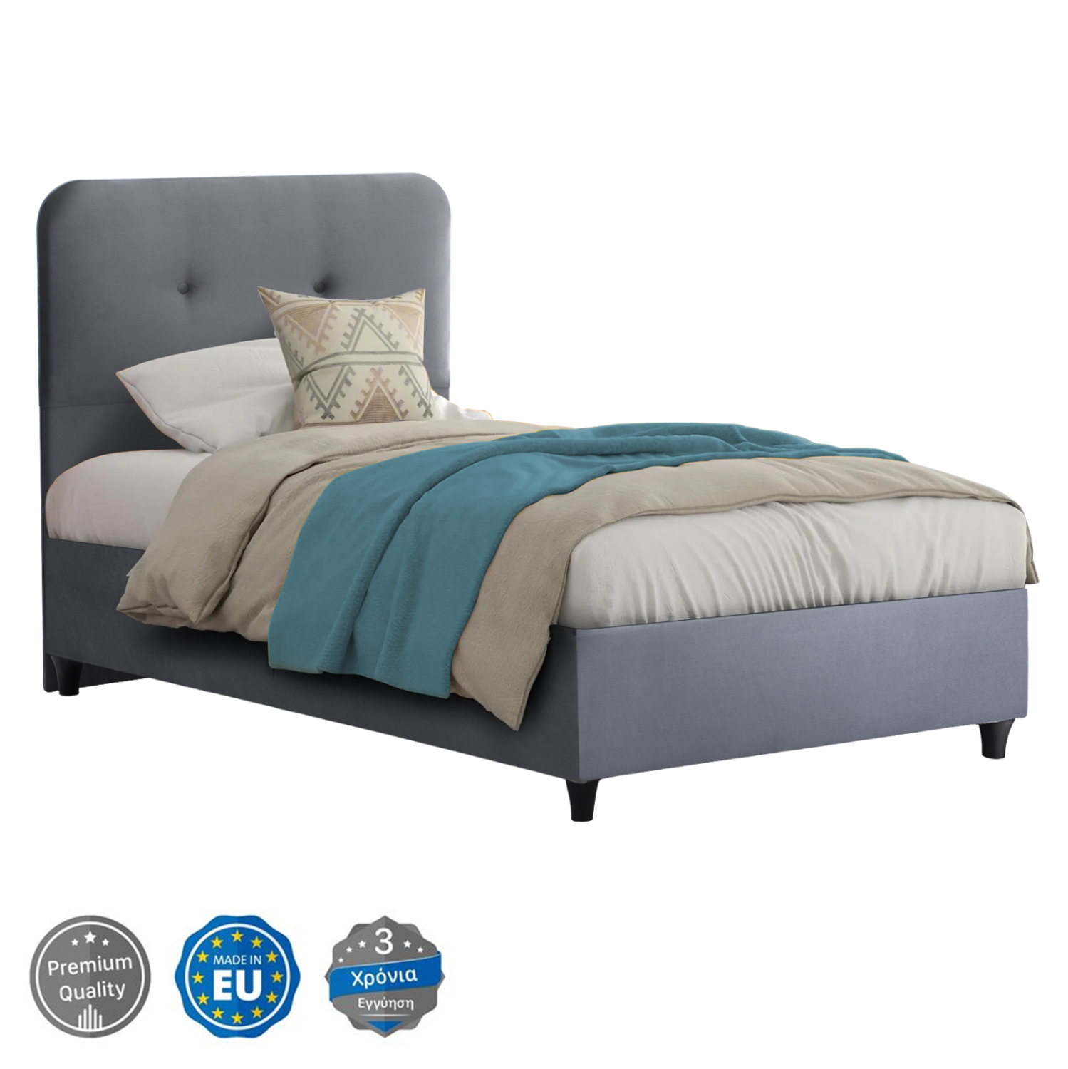 HM649.10 ΚΡΕΒΑΤΙ DOLORES ΓΚΡΙ ΒΕΛΟΥΔΟ HM649.10 ΓΙΑ ΣΤΡΩΜΑ 90x200 εκ. - Image 1