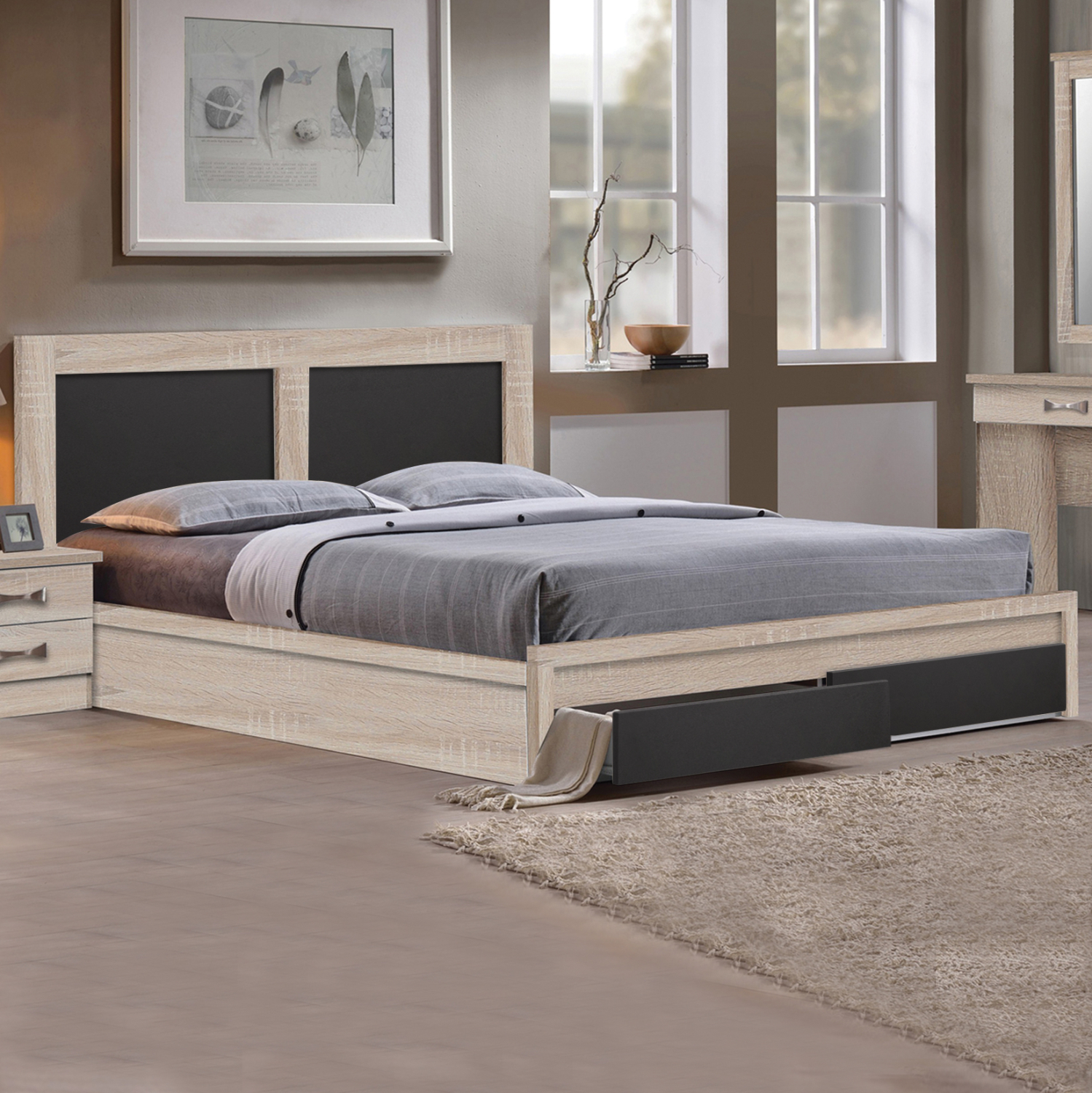 HM312.04 ΚΡΕΒΑΤΙ CAPRI HM312.04 ΜΕ 2 ΣΥΡΤΑΡΙΑ SONOMA-ΓΚΡΙ ΓΙΑ ΣΤΡΩΜΑ 150x200εκ. - Image 1