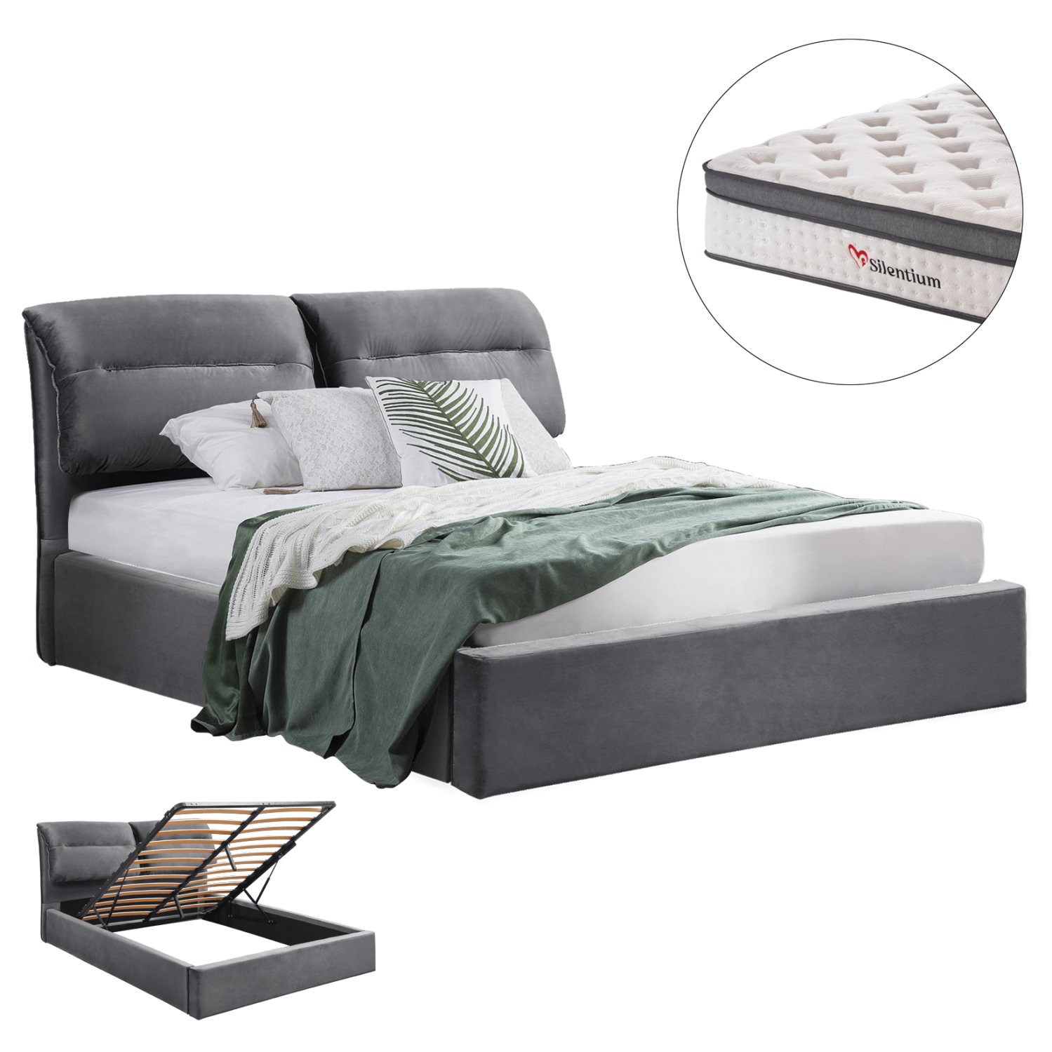 HM10809.01 ΚΡΕΒΑΤΙ ΜΕ ΣΤΡΩΜΑ & ΑΠΟΘ.ΧΩΡΟ KENDRA HM10809.01 ΓΚΡΙ ΒΕΛΟΥΔΟ--ΓΙΑ ΣΤΡΩΜΑ 160x200εκ - Image 1