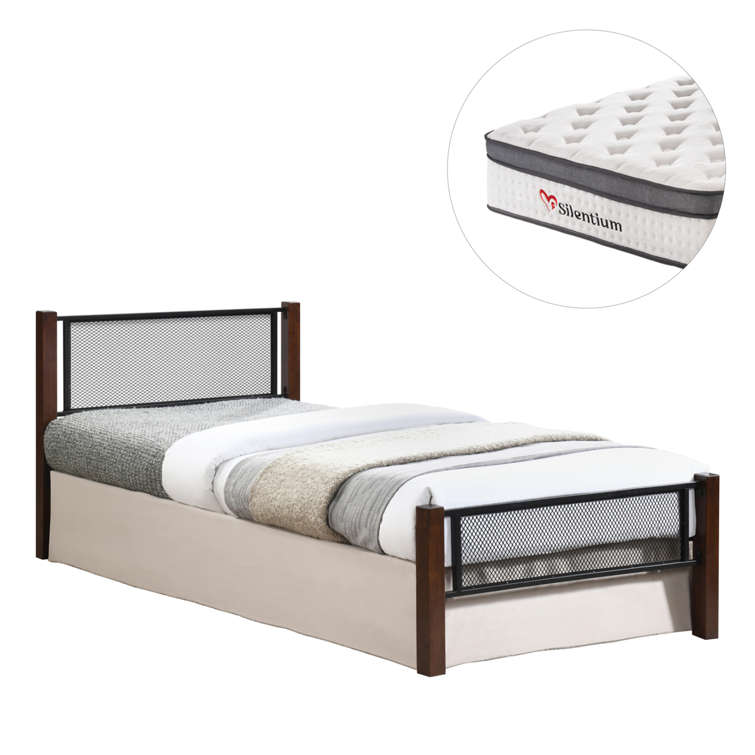 HM10801 ΚΡΕΒΑΤΙ ΜΕ ΣΤΡΩΜΑ RAYVEN HM10801 ΜΕΤΑΛΛΟ & RUBBERWOOD ΣΕ DIRTY OAK--ΣΤΡΩΜΑ 90Χ190εκ - Image 1