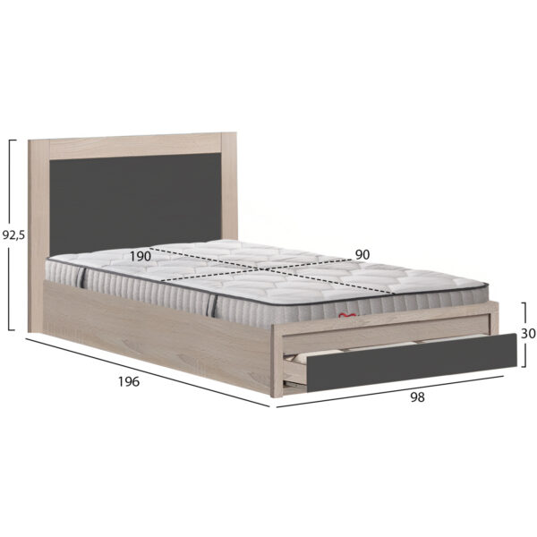 ΚΡΕΒΑΤΙ ΜΕ ΣΥΡΤΑΡΙ & ΣΤΡΩΜΑ MELANY HM10756.04 ΜΕΛΑΜΙΝΗ SONAMA/ΓΚΡΙ--ΓΙΑ 90x190εκ - Image 2