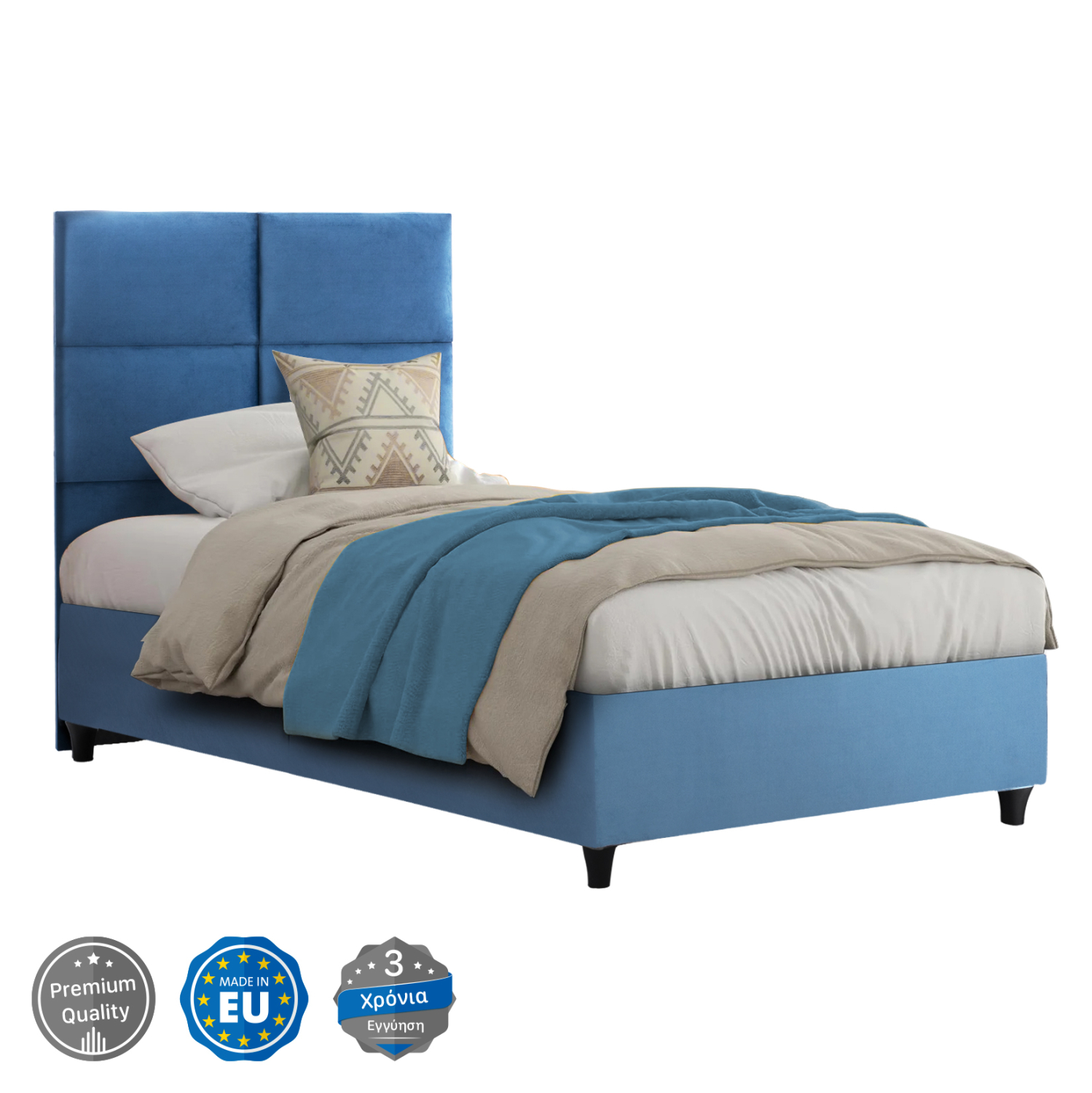 HM652.09 ΚΡΕΒΑΤΙ MILO ΜΠΛΕ ΒΕΛΟΥΔΟ HM652.09 ΓΙΑ ΣΤΡΩΜΑ 90x200 εκ. - Image 1