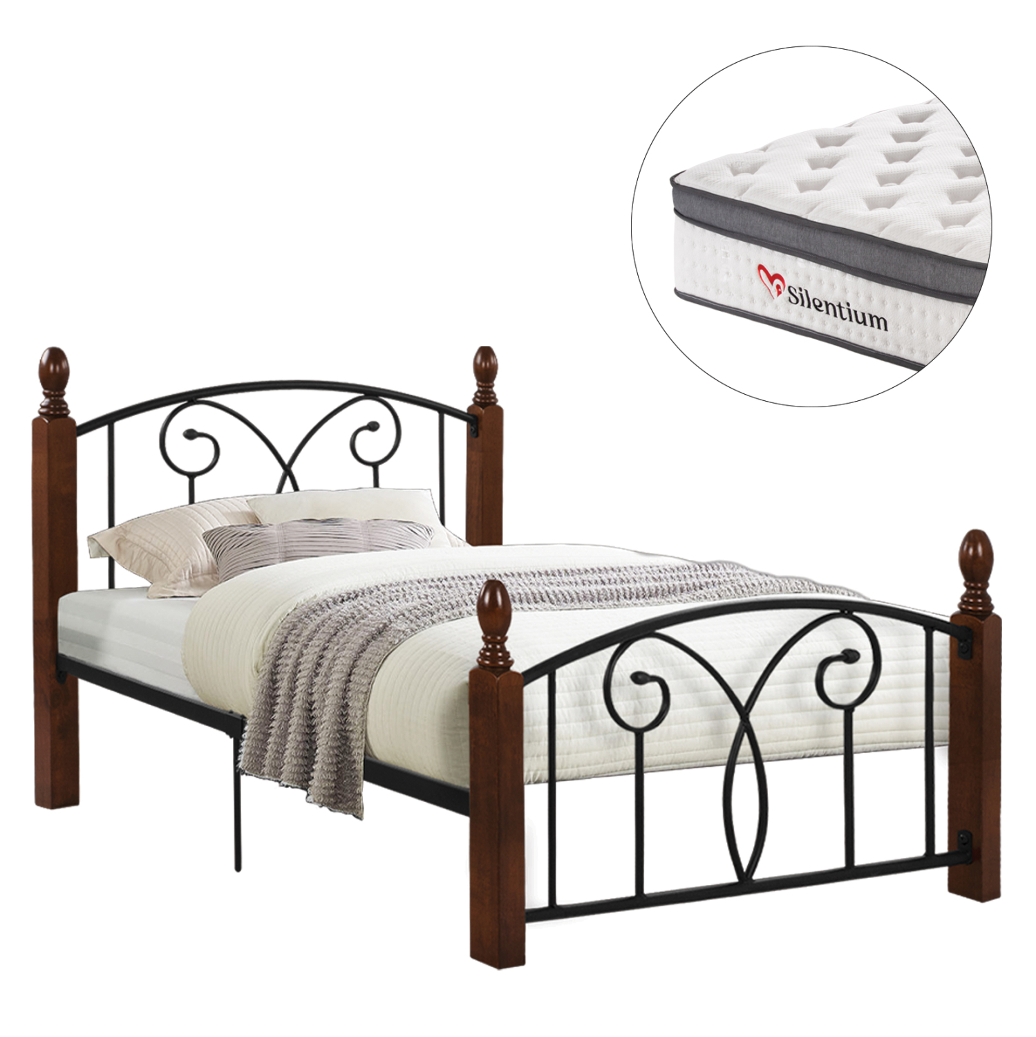 HM10800 ΚΡΕΒΑΤΙ & ΣΤΡΩΜΑ SUZIE HM10800 ΜΕΤΑΛΛΟ & RUBBERWOOD ΣΚΟΥΡΟ ΚΑΡΥΔΙ--ΣΤΡΩΜΑ 90Χ190εκ - Image 1