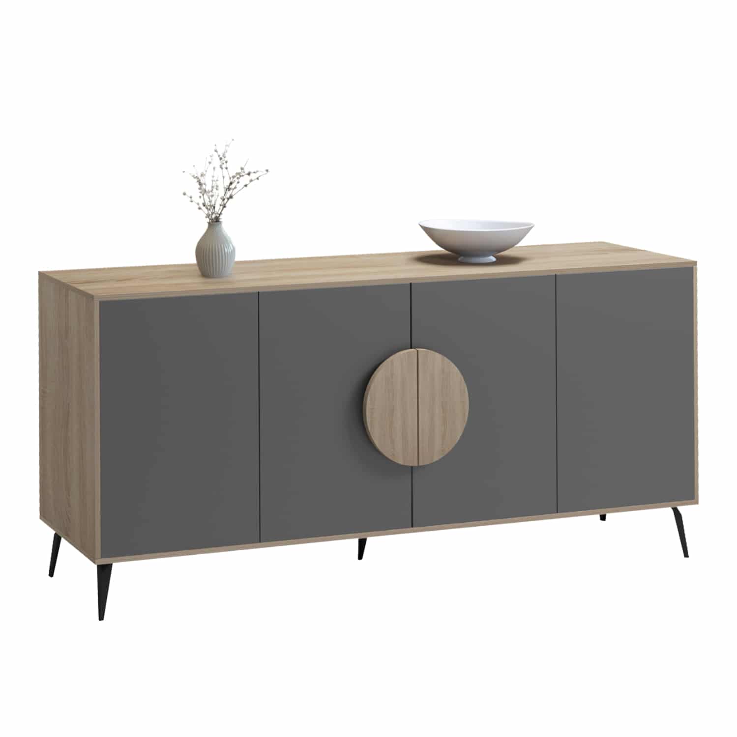 HM18368.13 ΜΠΟΥΦΕΣ SAVORE HM18368.13 ΜΕΛΑΜΙΝΗ SONAMA/ΓΚΡΙ-ΜΑΥΡΑ ΜΕΤΑΛ.ΠΟΔΙΑ 180x35.5x82Υεκ. - Image 1