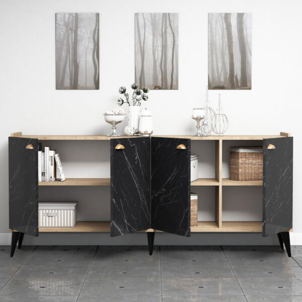 ΜΠΟΥΦΕΣ ΜΕΛΑΜΙΝΗΣ HM9045.01 NATURAL WOOD - ΜΑΥΡΟ ΜΑΡΜΑΡΟ 180x41x77,8Y εκ. - Image 3