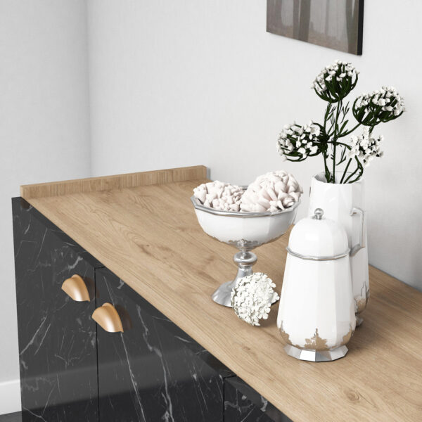 ΜΠΟΥΦΕΣ ΜΕΛΑΜΙΝΗΣ HM9045.01 NATURAL WOOD - ΜΑΥΡΟ ΜΑΡΜΑΡΟ 180x41x77,8Y εκ. - Image 4